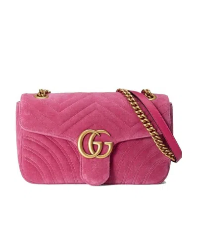 Gucci Gg Marmont Small Velvet Shoulder Backpack In Pink