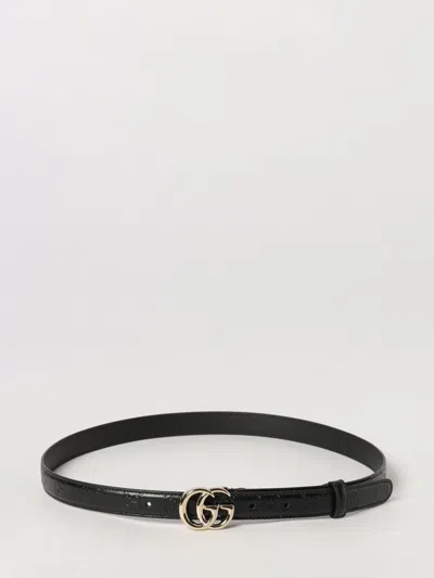 Gucci Gg Marmont Smooth Calfskin Leather Belt With Monogram Buckle In Black