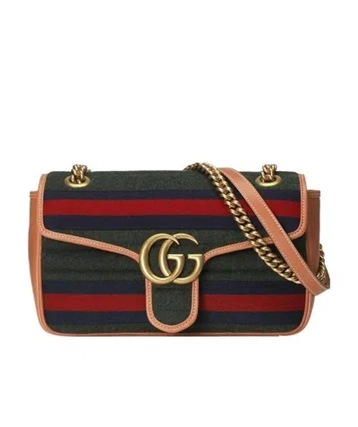 Gucci Gg Marmont Striped Shoulder Bag In Black