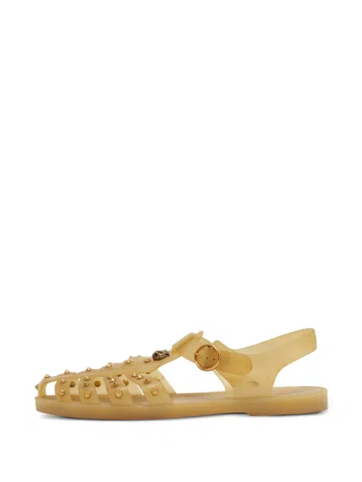 Pre-owned Gucci Gg Marmont Studded Sandals In White