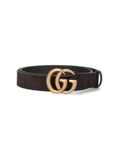 Gucci 'gg Marmont' Suede Belt In Brown