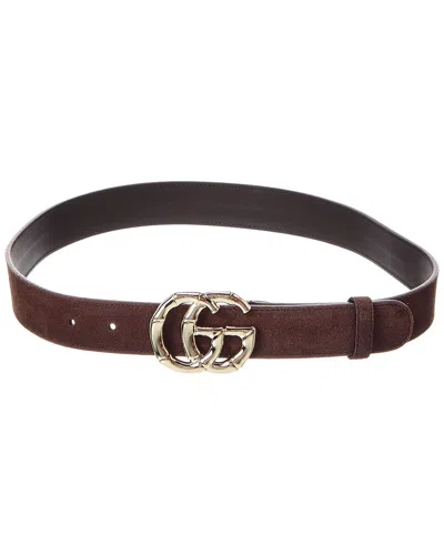 Gucci Gg Marmont Suede Belt In Brown