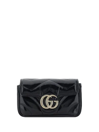 Gucci Super Mini Gg Marmont Patent Leather Bag In Black