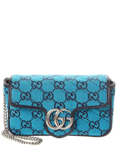 Gucci Gg Marmont Super Mini Gg Canvas & Leather Shoulder Bag In Blue