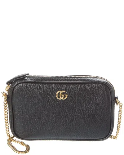 Gucci Gg Marmont Super Mini Leather Camera Bag In Black