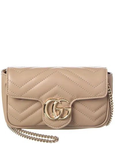 Gucci Gg Marmont Super Mini Leather Shoulder Bag In Nude