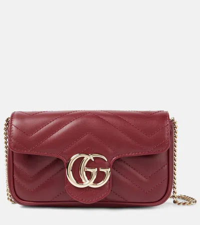 Gucci Gg Marmont Super Mini Leather Shoulder Bag In Red