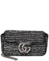 Gucci Gg Marmont Mini Embellished Tweed Shoulder Bag In Black