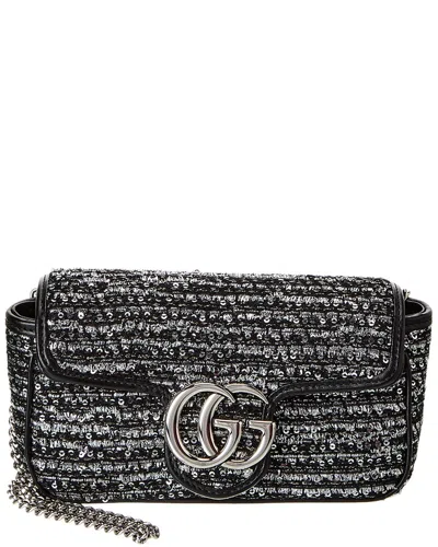Gucci Gg Marmont Mini Tweed Shoulder Bag In Black