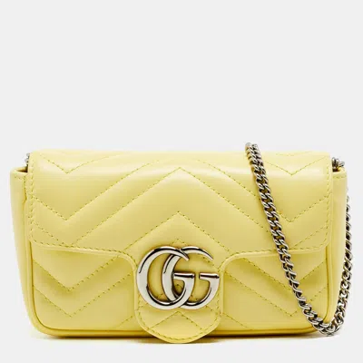 Pre-owned Gucci Gg Marmont Super Mini Yellow Matelassé Leather Shoulder Bag
