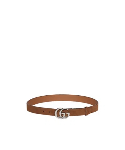 Gucci Gg Marmont Thin Belt In Brown