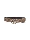 Gucci Adjustable Monogram Pattern Metal Hardware Belts In Brown