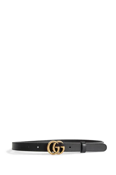 Gucci Gg Marmont Thin Belt In Black