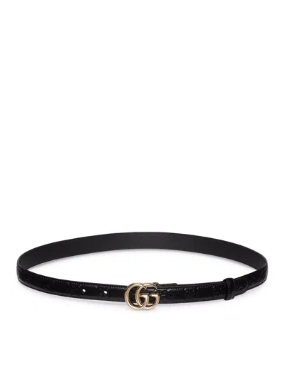 Gucci Gg Marmont Thin Belt In Black