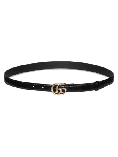 Gucci Gg Marmont Thin Belt In Black