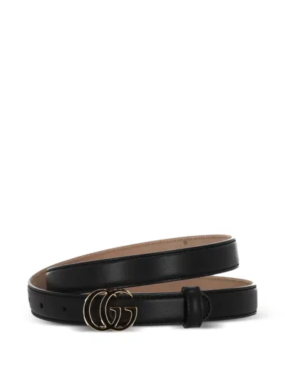 Gucci Gg Marmont Thin Belt In Black