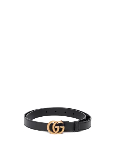 Gucci Thin Belt With Double G Buckle In Black  