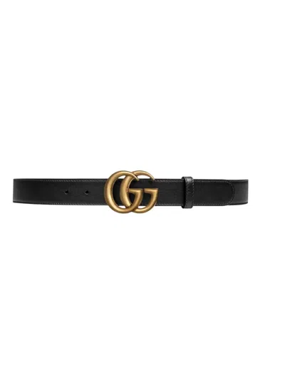 Pre-owned Gucci Gg Marmont Thin Belt, Black