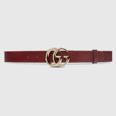 Gucci Gg Marmont Thin Belt In Bordeaux