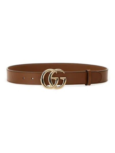 Gucci Gg Marmont Thin Belt In Brown