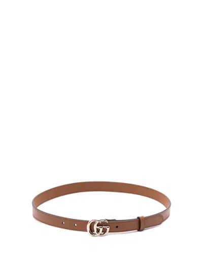Gucci `gg Marmont` Thin Belt In Brown