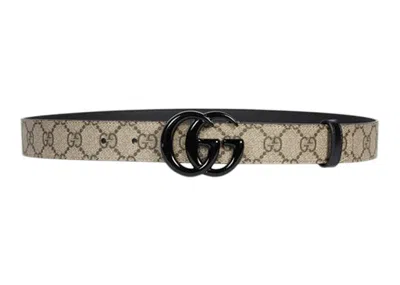 Pre-owned Gucci Gg Marmont Thin Belt Gg Supreme In Beige/ebony