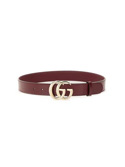 Gucci Gg Marmont Thin Belt In Leather In Pink