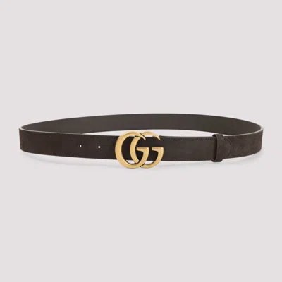 Gucci Gg Marmont Thin Belt In Soft Suede In Brown