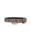 Gucci Adjustable Monogram Pattern Metal Hardware Belts In Sand