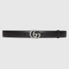 Gucci Elegant Slim 1.2-inch Leather Belt With Crystal Buckle In Black