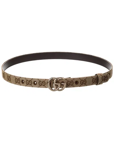 Gucci Gg Marmont Thin Gg Canvas Belt In Beige
