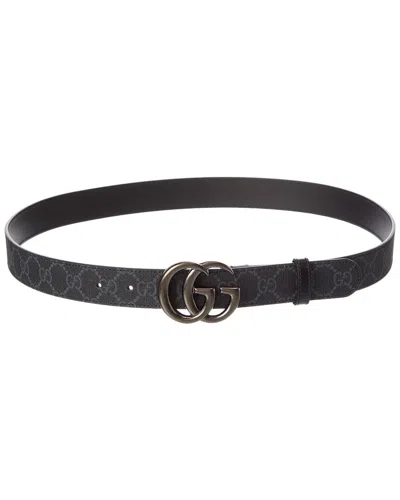 Gucci Gg Marmont Thin Gg Supreme Canvas & Leather Belt In Black