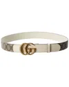 Gucci Gg Marmont Thin Gg Supreme Canvas & Leather Belt In White