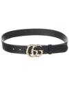 Gucci Leather Belt With Pearl Double G In Black