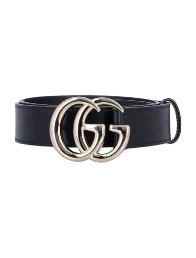 Gucci Gg Marmont Thin Leather Belt In Black