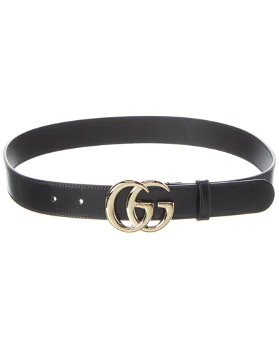 Gucci Gg Marmont Thin Leather Belt In Black