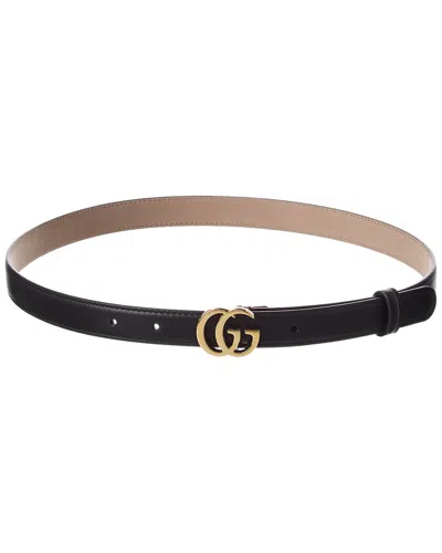 Gucci Gg Marmont Thin Leather Belt In Black
