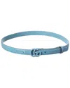 Gucci Gg Marmont Thin Leather Belt In Blue
