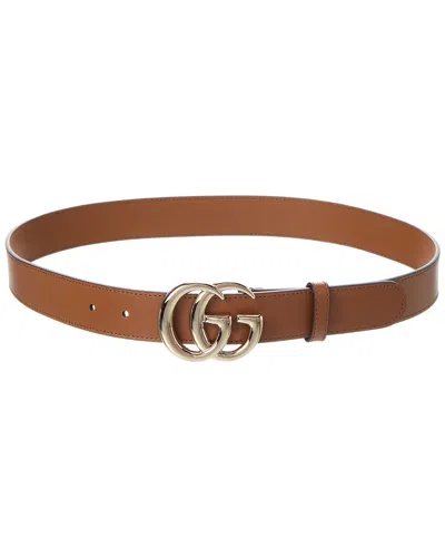 Gucci Gg Marmont Thin Leather Belt In Brown