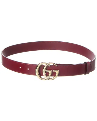 Gucci Gg Marmont Rosso Ancora Leather Belt In Red