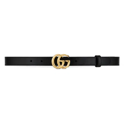 Gucci Gg Marmont Leather Belt With Shiny Buckle In Black