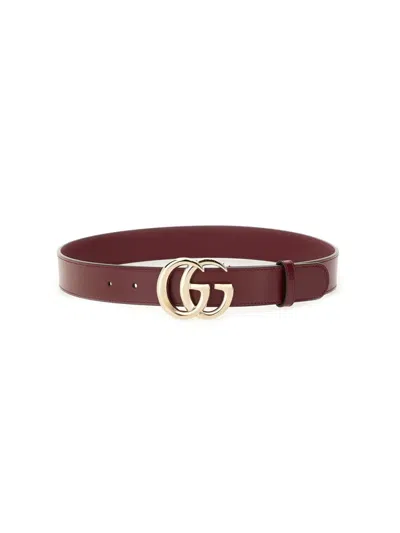Gucci Gg Marmont Thin Red Leather Belt In Burgundy