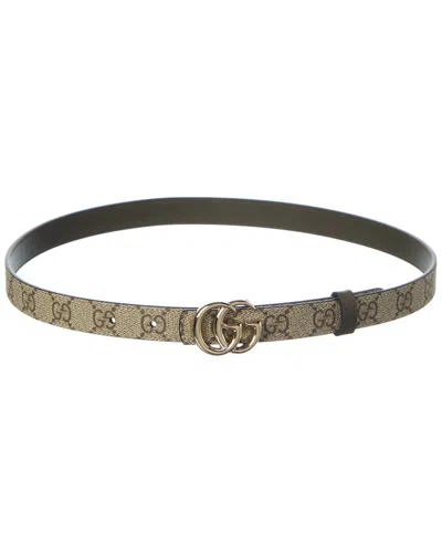 Gucci Gg Marmont Thin Reversible Gg Supreme Canvas & Leather Belt In Brown