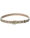 Gucci Gg Marmont Thin Reversible Gg Supreme Canvas & Leather Belt In Brown
