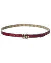 Gucci Gg Marmont Thin Reversible Gg Supreme Canvas & Leather Belt In Pink