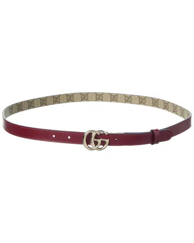 Gucci Gg Marmont Thin Reversible Gg Supreme Canvas & Leather Belt In Red