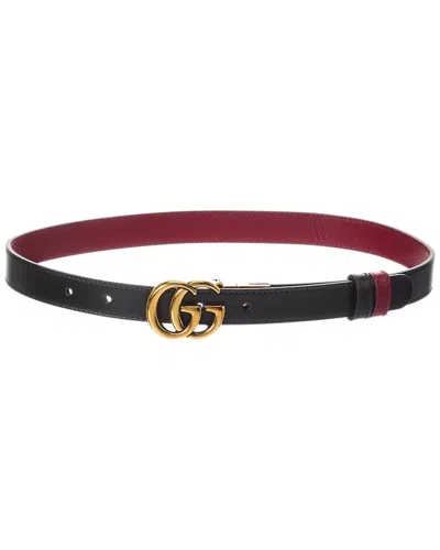 Gucci Gg Marmont Thin Reversible Leather Belt In Black