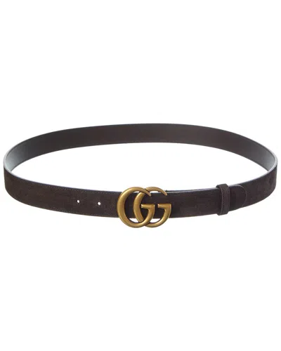 Gucci Gg Marmont Thin Suede Belt In Black