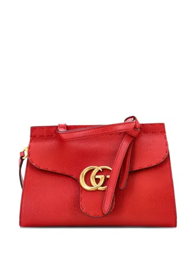 Pre-owned Gucci Gg Marmont Top Handle Bag Leather Mini Satchel In Red