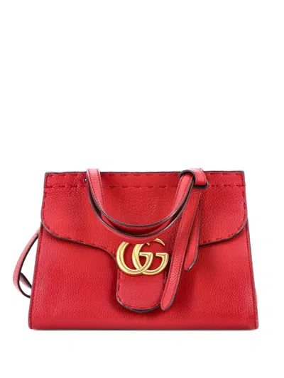 Pre-owned Gucci Gg Marmont Top Handle Bag Leather Mini Satchel In Red